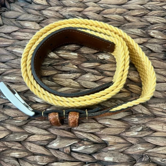 Torino Luxury Woven Leather Belt - Italian Cotton Elastic Belt - Yellow - 36 - Picture 5 of 8